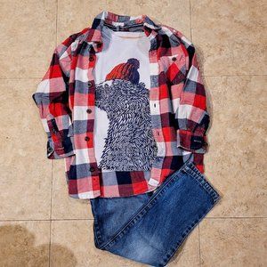 Boys 5/6 Red White and Blue Flannel 3 piece outfit
